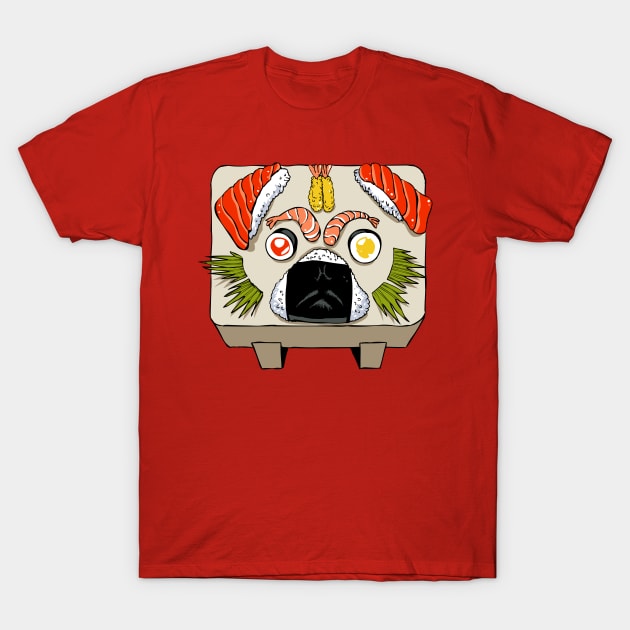 Pug Sushi T-Shirt by huebucket